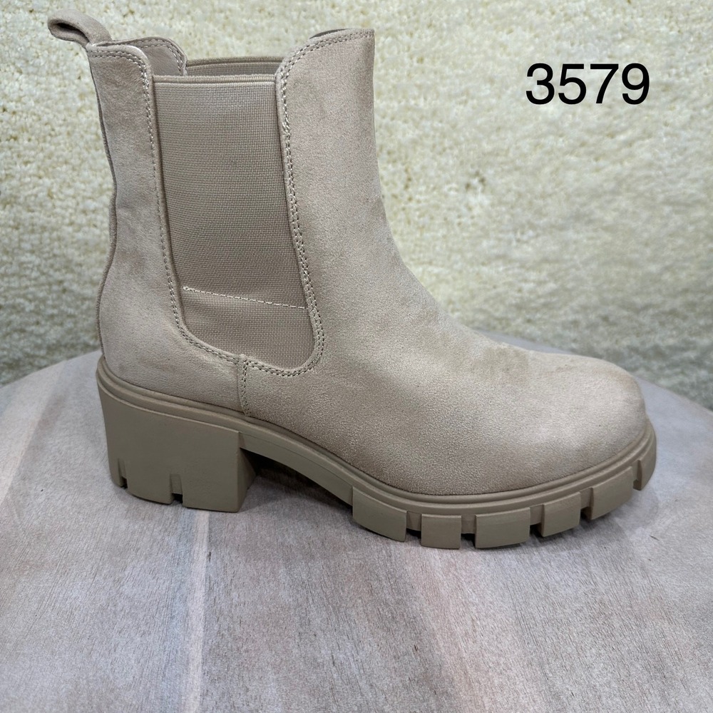 Madden Girl Womens Tessa Lug Boots Size 9.5 Tan Faux Suede Chelsea Platform Boot